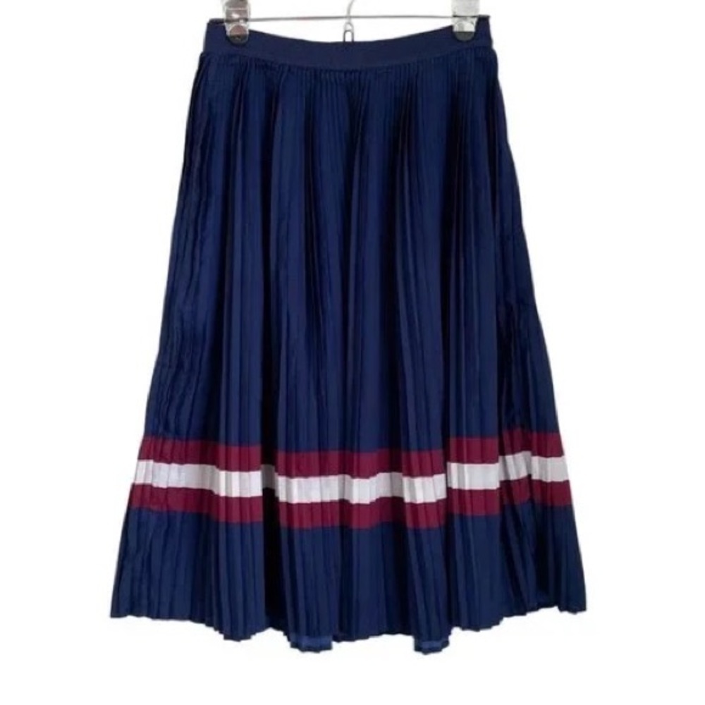 Dip Blue Pleated Midi Skirt with Stripes Size XL